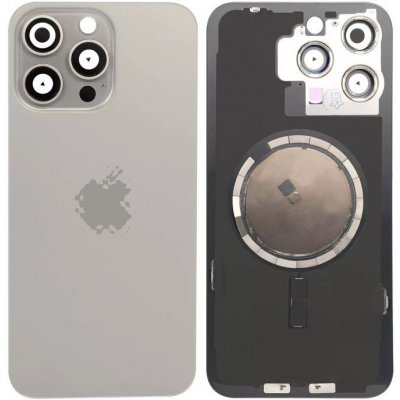 Kryt Apple iPhone 15 Pro Max Sklo Zadního Housingu + Sklíčko Kamery + Kovová Destička + Magsafe Magnet Natural Titanium – Zbozi.Blesk.cz