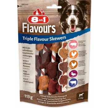 8in1 snacky pro psy Triple Flavour Skewers: 3 x 18 ks 113 g