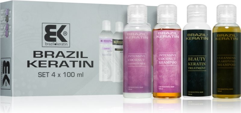 Brazil Keratin Start Set Clarifying Shampoo 100 ml + Keratin Treatment Beauty 100 ml + Shampoo Coco 100 ml + Conditioner 100 ml kosmetická sada