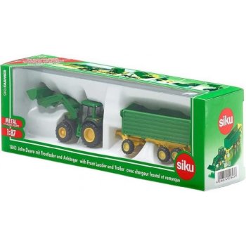 Siku 1843 John Deere s čelním nakladačem a přívěsem 1:87