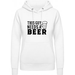 AWDis Hoodie mikina Nápis Tenhle chlap potřebuje Pivo Arktická bílá