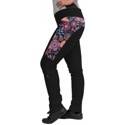 Unuo Dámské softshellové kalhoty s fleecem pružné Action Černá Kouzelné květiny