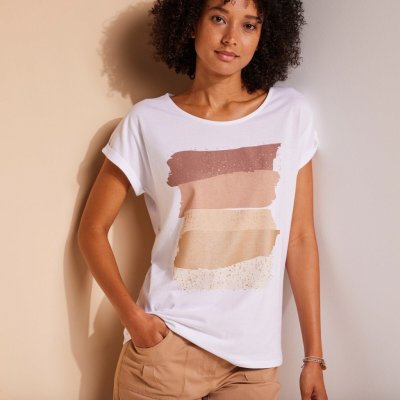 Blancheporte Rovné tričko s arty potiskem žerzej písková – Zboží Mobilmania