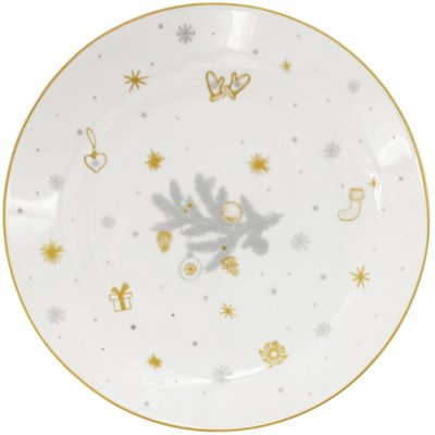 by inspire Vánoční dezertní porcelánový talíř Stříbrná Koleda, 19 cm, stříbrná/zlatá – Hledejceny.cz
