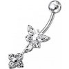 Piercing Šperky4U stříbrný piercing do pupíku motýlek s kytičkou BP01287-C