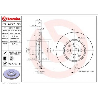 BREMBO brzdový kotouč 09.A727.31 | Zboží Auto