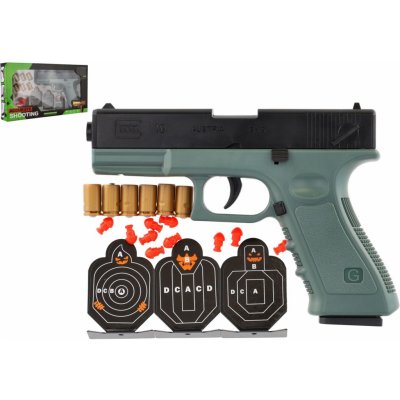 Pistole Glock na pěnové náboje plast 19cm + terče 3ks náboje 6ks v krabici 34x18x4,5cm – Zboží Dáma