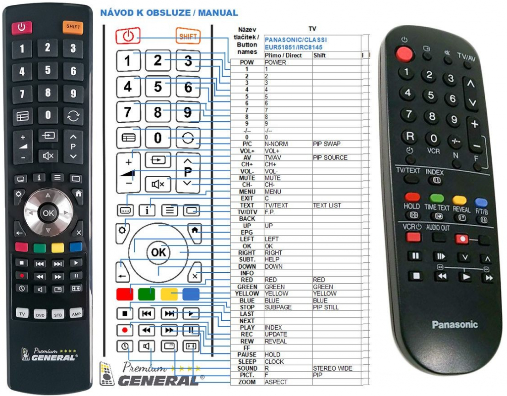 Dálkový ovladač General Panasonic EUR51851, TNQ8E0461