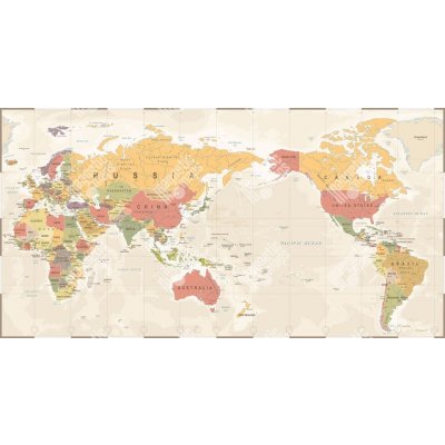 Magnetická mapa Světa, ilustrovaná - rámeček, retro (samolepící feretická fólie) 128 x 66 cm – Zbozi.Blesk.cz