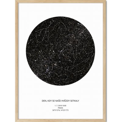 Jen tak z lásky Hvězdná mapa Vašeho životního okamžiku Rozměr plakátu: 50 × 70 cm (tištěný plakát), Barva pozadí: Bílá, Volba rámu: Lípa dřevěný rám – Zboží Dáma