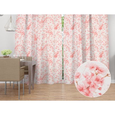 Biante Bavlněný závěs Sandra SA-633 Růžové třešňové květy na bílém 150x220 cm – Hledejceny.cz