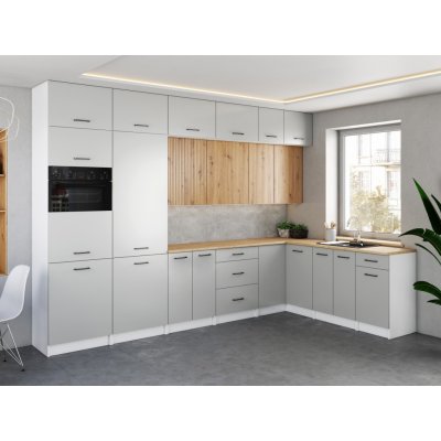 FRONTI Rohová kuchyňská linka WERIA 330x210 cm Popel/Dub artisan – Zbozi.Blesk.cz