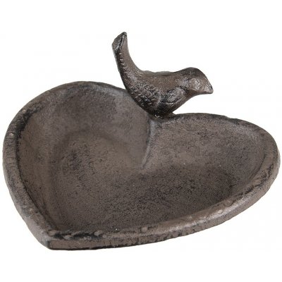 Clayre & Eef Hnědé litinové pítko/ krmítko pro ptáčky ve tvaru srdce 16 x 14 x 8 cm – Hledejceny.cz