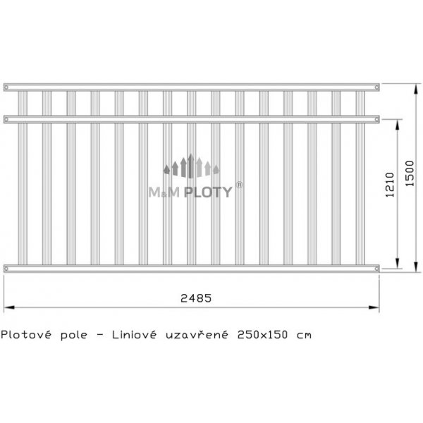Pletivo síť M&M PLOTY - Kovové plotové pole - Liniové uzavřené, grafit Rozměry(š x v): 250 x 100 cm