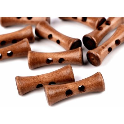 Dřevěný knoflík podlouhlý 35 mm Varianta: 3 přírodní tm., Balení: 10 ks – Zboží Dáma