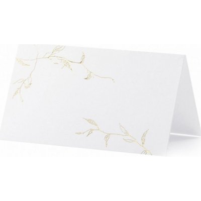 Jmenovky na stůl bílé se zlatými větvičkami 9,5x5,5 cm, 10 ks – Zboží Dáma
