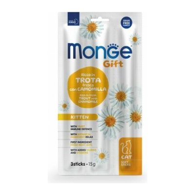 Monge Gift Kitten Dentální jemné tyčinky pstruh heřmánek 15 g – Hledejceny.cz