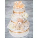 PASTELL Decor Třípatrový plněný plenkový dort neutrální - krémový Velikost plenek: Vel. 3 - Miminko váží 4 až 9 kg, Velikost oblečení: 62/68 - Miminku jsou 3 až 6 měsíců – Zboží Dáma
