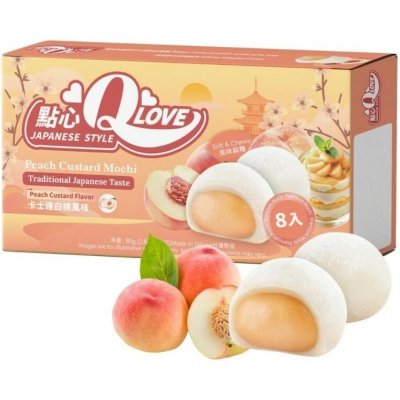 Qlove Japonské Koláčky White Peach Custard Premium Filling Mini Mochi 80 g – Hledejceny.cz