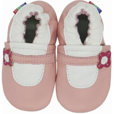 Carozoo Kožené capáčky s koženou podrážkou růžové s kytičkou Růžová – Zboží Dáma