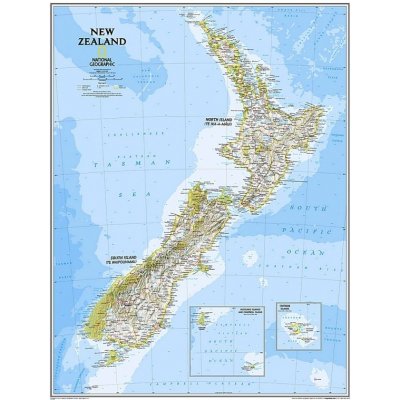National Geographic Nový Zéland - nástěnná mapa Classic 60 x 77 cm Varianta: bez rámu v tubusu, Provedení: laminovaná mapa v lištách – Zbozi.Blesk.cz