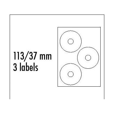 Logo etikety na CD 113/37mm, A4, matné, bílé, 3 etikety, 140g/m2, baleno po 10 ks, pro inkoustové a laserové tiskárny – Hledejceny.cz