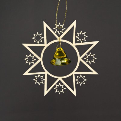 AMADEA Dřevěná ozdoba hvězda se zlatým zvonečkem 9 cm český výrobek – Hledejceny.cz
