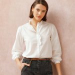 Jednobarevná halenka s volánkem režná – Sleviste.cz