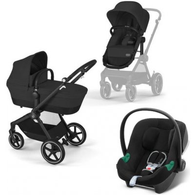 Cybex Eos Basic 3v1 Kombinovaný Rám Černý + Adaptéry + Autosedačka Aton B2 I-Size Moon Black 2023 – Zboží Dáma