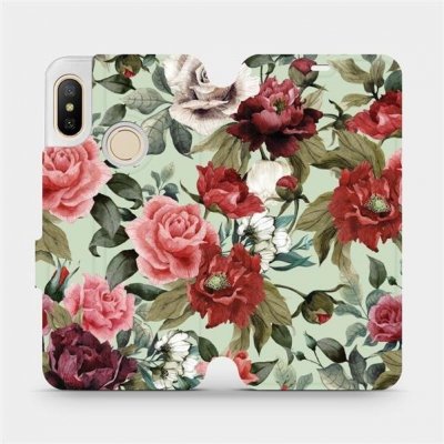 Pouzdro Mobiwear parádní flip Xiaomi Mi A2 Lite - MD06P Růže a květy na světle zeleném pozadí