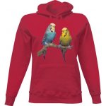 Mikina s kapucí s potiskem Andulka vlnkovaná dámské červená – Zboží Dáma