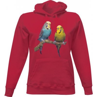 Mikina s kapucí s potiskem Andulka vlnkovaná dámské červená – Zboží Dáma