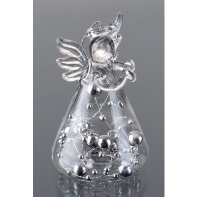 DT GLASS vánoční ozdoba Andílek se stříbrnými perlami na zavěšení – Zboží Dáma