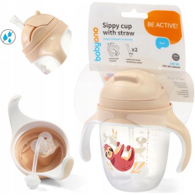 BabyOno nekapající hrneček se zatíženým brčkem 240 ml béžový – Zboží Mobilmania