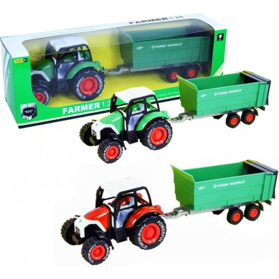 Traktor kovový s vlečkou zelená