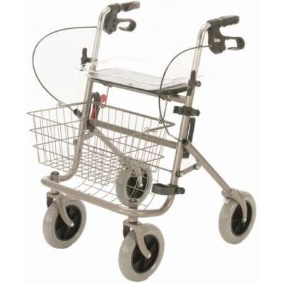 DMA Čtyřkolové chodítko 100 - stříbrné—Skládací rám se sedátkem, nastavitelná výška, brzdy – Zboží Dáma