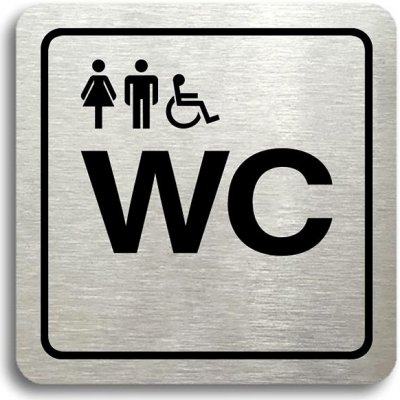 Accept Piktogram "WC ženy, muži, invalidé" (80 × 80 mm) (stříbrná tabulka - černý tisk) – Sleviste.cz