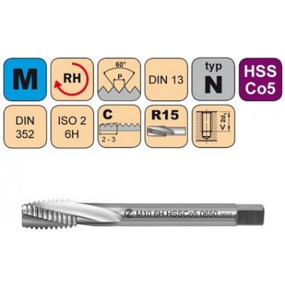 NÁSTROJE CZ Závitník strojní krátký M8x1,25 ISO2 HSSCo5 DIN 352 RSP15 - CZZ0650-M8-ISO2 – Hledejceny.cz