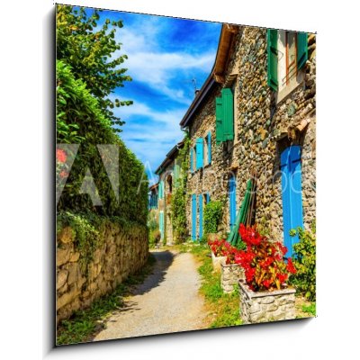 Obraz 1D - 50 x 50 cm - Beautiful colorful medieval alley in Yvoire town in France Krásná barevná středověká ulička ve městě Yvoire ve Francii
