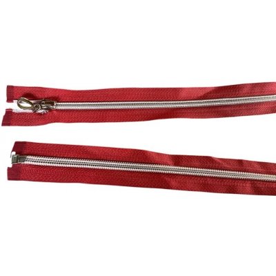 Zip spirálový bundový no5 dělitelný délka 80 cm - DVOUBAREVNÝ STŘÍBRNÁ NA ČERVENÉ, ozdobný jezdec – Hledejceny.cz