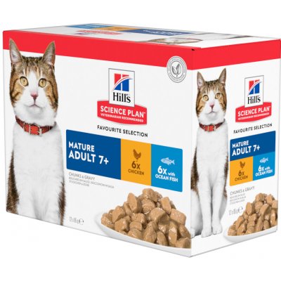 Hill's Feline Senior Healthy Ageing 11+ doplňkové Mature Adult rybí výběr 12 x 85 g – Sleviste.cz