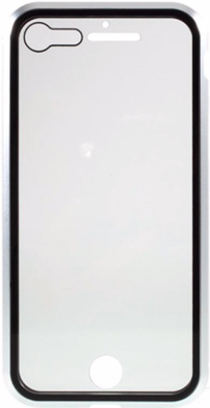 Pouzdro SES Ochranné kryt s hliníkovém magnetickým rámečkem a ochraném sklem Apple iPhone 8 - stříbrné