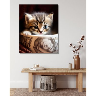 ZUTY Obrazy na stěnu - Koťátko v šálku Rozměr: 80x100 cm, Rámování: bez rámu a bez vypnutí plátna