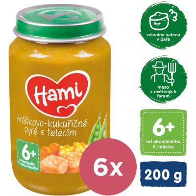 Hami Hráškovo kukuřičné pyré s telecím 6 x 200 g – Zboží Dáma