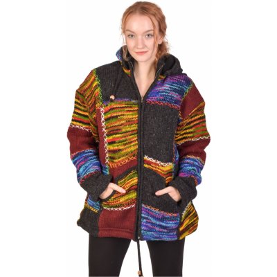 Sanu Babu Projmutý vlněný svetr s kapucí a kapsami patchwork (6B) – Zboží Mobilmania