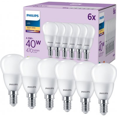 Philips 6x LED kulové žárovky E14 P45 4,9W = 40W 470 lm 2700K teplá bílá – Hledejceny.cz