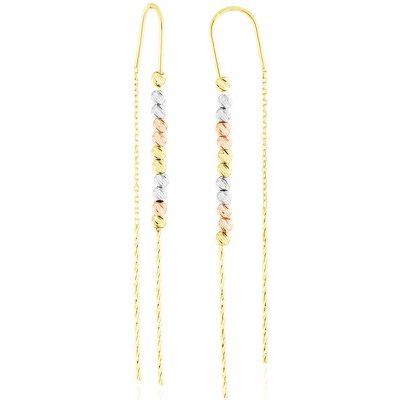 Gemmax Jewelry Provlékací náušnice korálky s řetízkem ze žluto-bílo-růžového zlata GLECN-01126 – Zboží Mobilmania