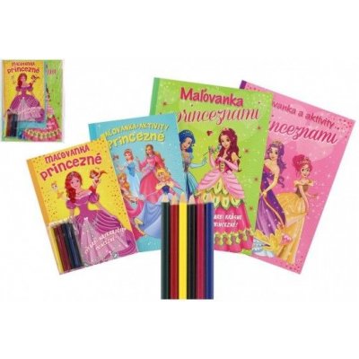 Foni Book Omalovánky+aktivity/Maľovanky+aktivity Princezny/princezné 4ks +pastelky verze v sáčku 21x29cm