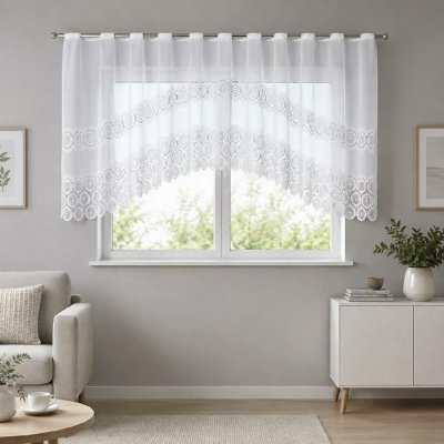 Dekorační oblouková krátká záclona na žabky nebo garnýž MARIA 120 bílá 250x120 cm MyBestHome – Hledejceny.cz