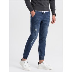 Ombre Clothing pánské džíny s potrhaným efektem Tmavě modré